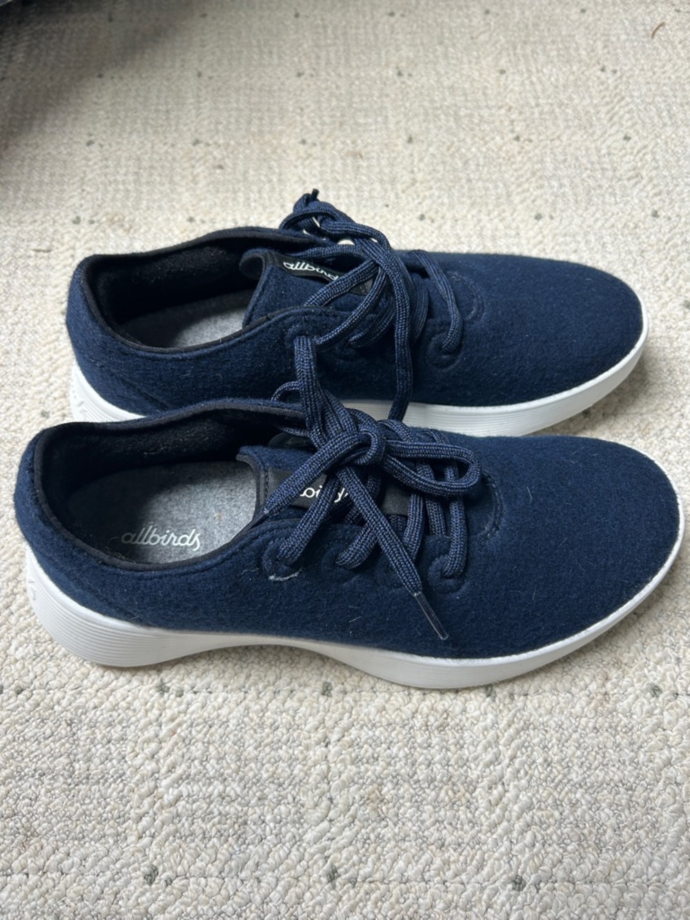 allbirds Navy Wool Lace-Up Sneakers with White Sole